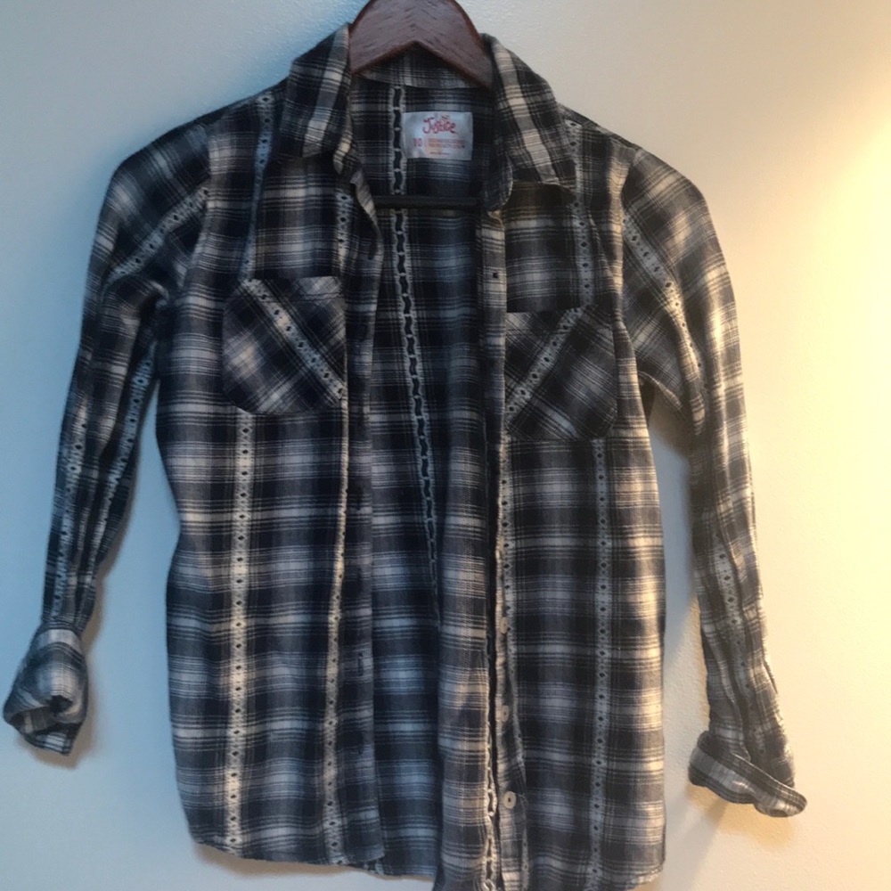 Girls Justice size 10 plaid button down shirt
